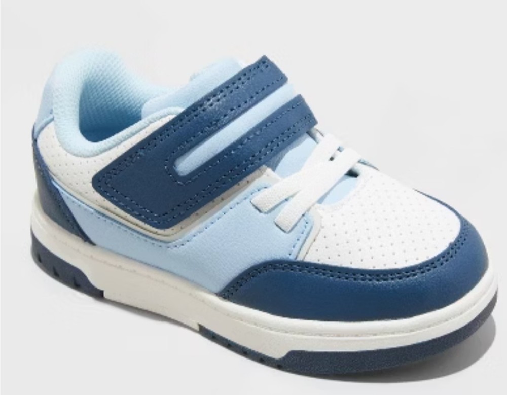 Cat & Jack Unisex Kids Blue/White Colorblock Hook & Loop Low Top Sneakers 11