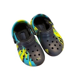 Crocs Kids Classic Lined Marbled Clog Blue Yellow Black Fleece Size C8