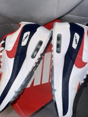 Nike Air Max 90 (GS) White/Red/Blue Colorblock Sneakers 5.5Y (EU 38) DJ5177-100