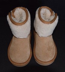 UGG Jona Chestnut Suede Shearling Mini Boots Side Snap Button Youth Sz 6