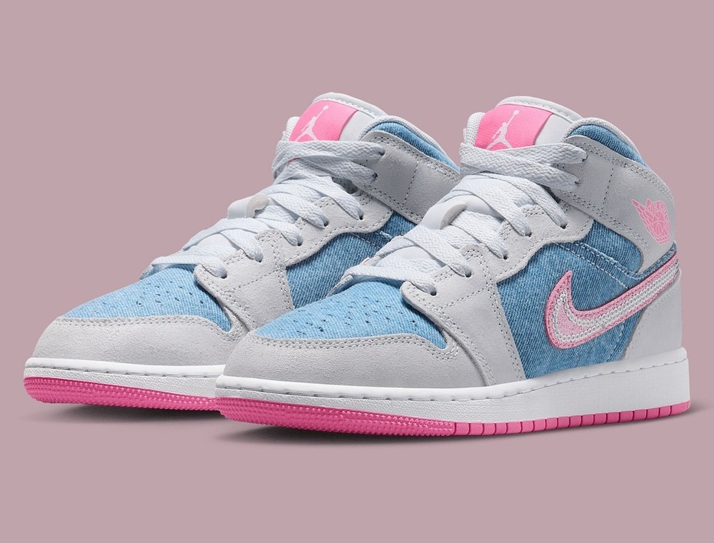 Air Jordan 1 Mid ‚Denim Sequin’🔥New Girls Women Casual School Shoes HQ1999-400