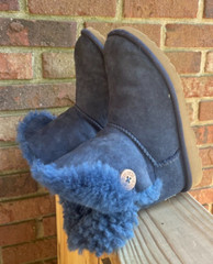 UGG Kids Boots Size 2 Bailey Button Suede Sheepskin Lining Warm Blue