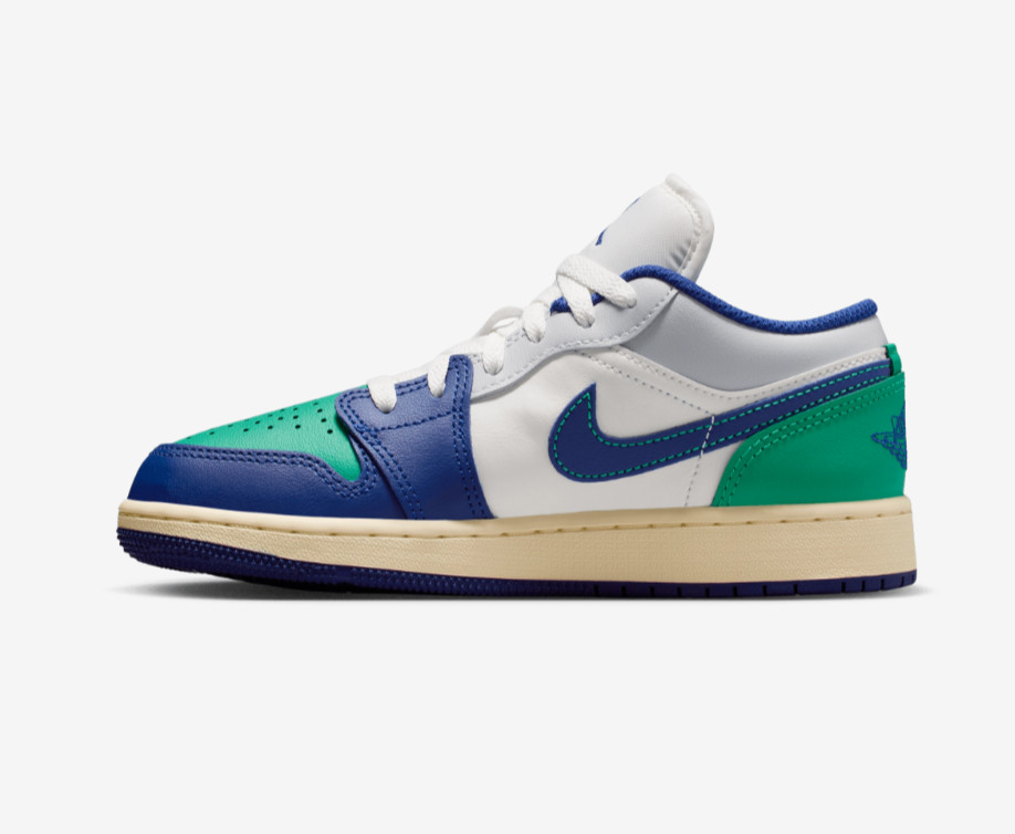 Jordan AJ 1 Low Tan Blue Green White 553560-147 GS SZ 4Y-7Y Boys Girls Womens