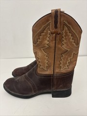 Old West Brown Leather Cowboy Boots Youth Size 3 Style 1936