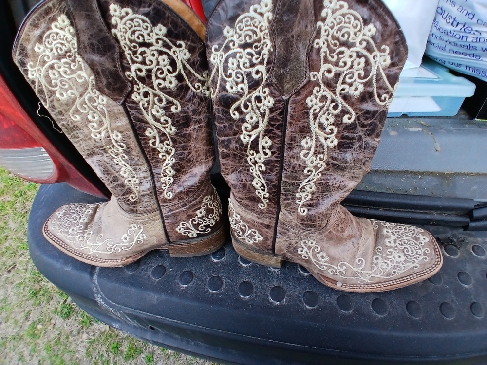 Corral Teens A2980 Western Light Brown Leather Square Toe Boots Teen Sz 3.5 T