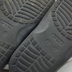 Crocs Classic Slide Black Gray Logo Print Kids J 3 Sandals Slip On 206396