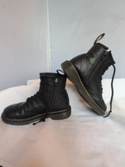 Dr Martens Kids Youth 13 Black Leather Combat Boots Lace Up & Side Zip 1460J