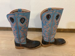 Twisted X Kids Hooey Western Boots Cognac Blue Orange Youth 4.5 Fits Womens 6