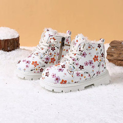 New Winter Children Snow Boots Leather Flower Warm Plush Toddler Kids Shoes Non