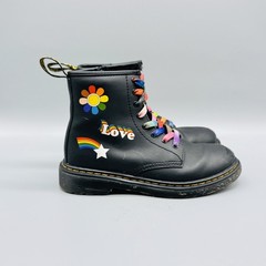 Dr. Martens Boots Youth 2 Black Rainbow Love Pride Stickers Lace Up 1460