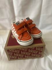 Vans Sk8-Mid V Checkerboard Reissue Kids Orange Mid Top Sneakers- US Kids size 4
