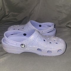 Crocs Classic Glitter Kids Clogs Size 3 Purple Glitter Rubber Slingback