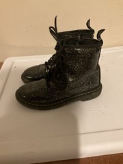 Doc Martens 1460 Junior black patent leather cosmic glitter boots size 2 Zip