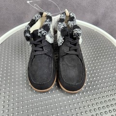 Gap Kids Moccasin Boot Boys Size 1 Black Faux Suede Plaid Cuff Lined