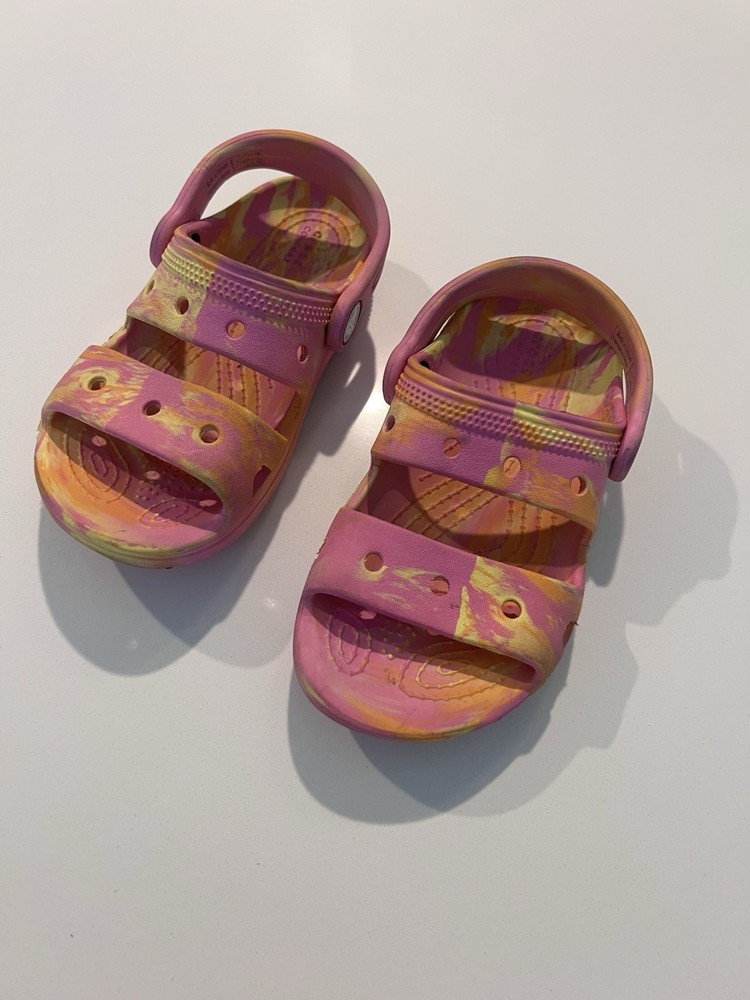 Crocs Classic Marbled Sandal Kids C10 Taffy Pink Yellow Sandals