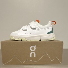 On THE ROGER Kids Hook & Loop Sneakers White/Green US 11 EU 28.5
