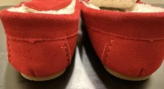 Lands End Youth Slippers Size 3M Suede Leather Moccasin Fur Lined Red EC