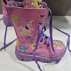 SpongeBob SquarePants Patrick Star Kids Pink Purple Lace-Up Zip Boots Size 6