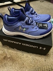 New Under Armour Surge 3 Slip-On Sneakers–Blue/White–No Tie Shoes–Size 3 Youth