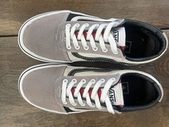 Vans Old Skool Color Block Gray Black White Red Tongue Lace Sneaker Youth Sz 1