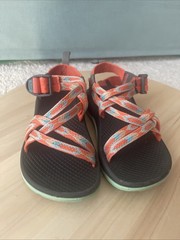 Size 12Y Chaco Kids-Junior Z X/1 Ecotread Sandals Orange/turqoise/gray Strappy