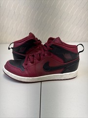 Air Jordan 1 Mid Red Maroon Black Shoes 640734-601 Youth Kid Size 3Y 2017