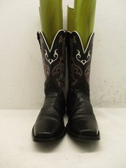 Justin Black Leather Square Toe Pull On Boots Kids Youth Style 2554 JR Sz 5.5 D
