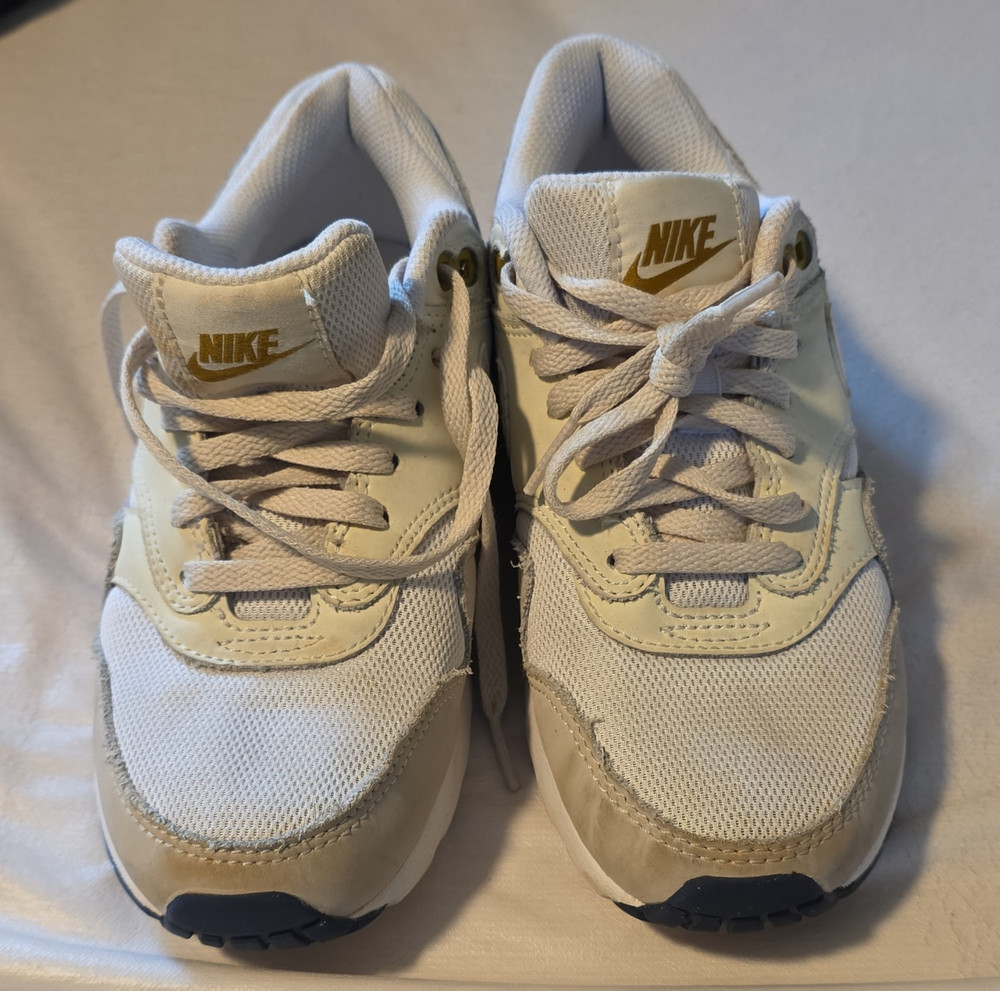 Nike Air Max 1 Unisex Kids Sneakers US 3.5Y Mesh White/Gold Lace-Up DZ3307-103