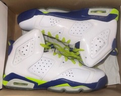 Worn Once Air Jordan 6 Retro GG why/frc grn-dp ryl bl-hypr pink shoes size 6y