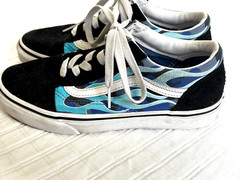 Vans Old Skool Kids Camo Flames Blue Ice Youth Canvas Lace Sneakers, Sz 4.5 EUC