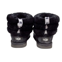 UGG Kids Fluff Mini Quilted Ankle Boots- 1103612K- Black Suede/ Shearling Size 2