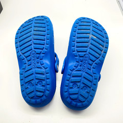 CROCS Blue Clogs Flannel Lined J3 Charms 12 Baseball Skateboard Checker Flags