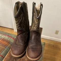 Old West Round Toe Kids Boots Brown/green Size 12.5-D
