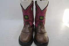 John Deere Youth Size 9 M Pink Brown Leather Buckaroo Cowboy Western Boots