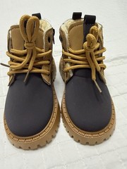 Kids Winter Boots Size 28 Fleece Lined Lace Up Brown Black Warm Shoes