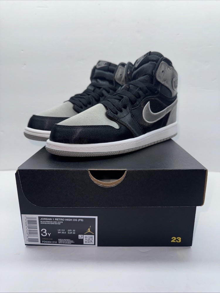 Nike Air Jordan 1 Retro High OG Satin Shadow Black Grey FD5304-010 Size 3Y