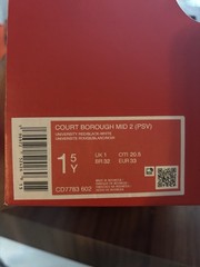 Nike Court Borough 2 Mid Bred University Red/Black Preschool Size Shoe No Lid