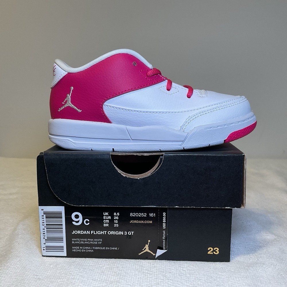 TD Nike Jordan Flight Origin 3 Toddler White Vivid Pink 820252-161 NEW Size 9c