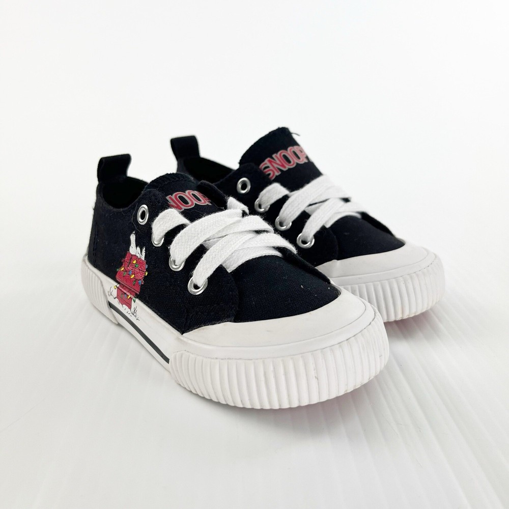 Snoopy Black Textile Christmas Doghouse Lace Up Fashion Sneakers Shoes Youth 7