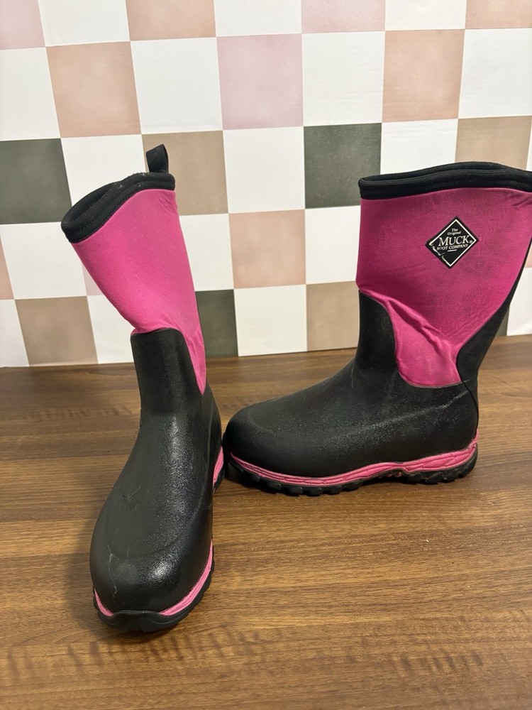 Muck Boot Company Kids Waterproof Boots Black Pink Size 6 Rubber Neoprene