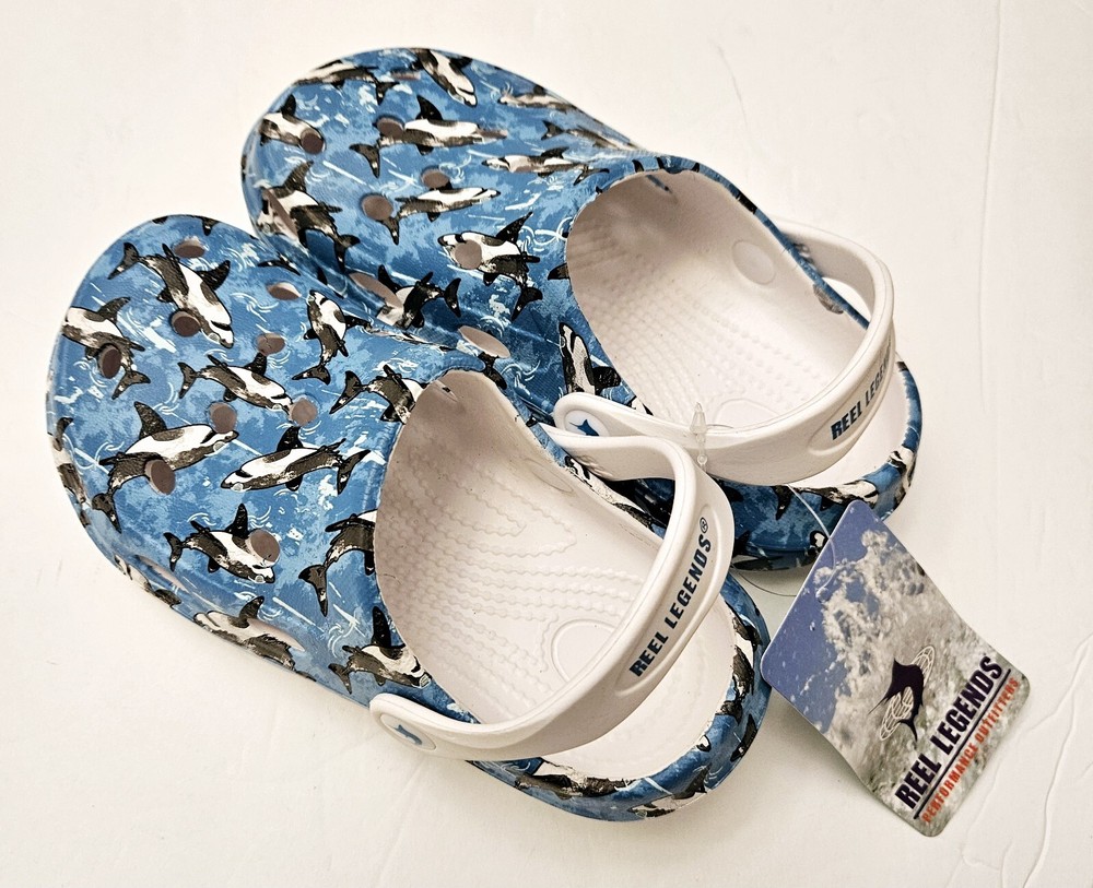 Kid’s Reel Legends Clog Shark Print Shoes Beach Pool Fish Ocean