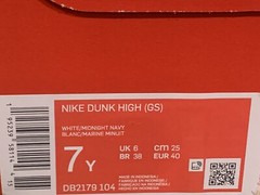Nike Dunk High GS Sneakers White-Midnight Navy DB2179-104 Size 7Y/Women’s 8.5