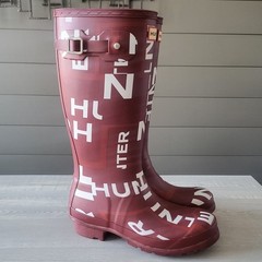 Hunter Original Kids Exploded Logo Print Tall Rain Boots US 4B / 5G EU 36 NWOT