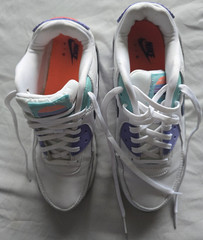 Nike Air Max 90 Kids Low Top White/Purple/Teal/Orange Leather Size 5.5Y