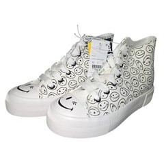Joe Boxer Kids Smiley Face High Top Sneakers White Black CGF8522AJB Size 3 NEW