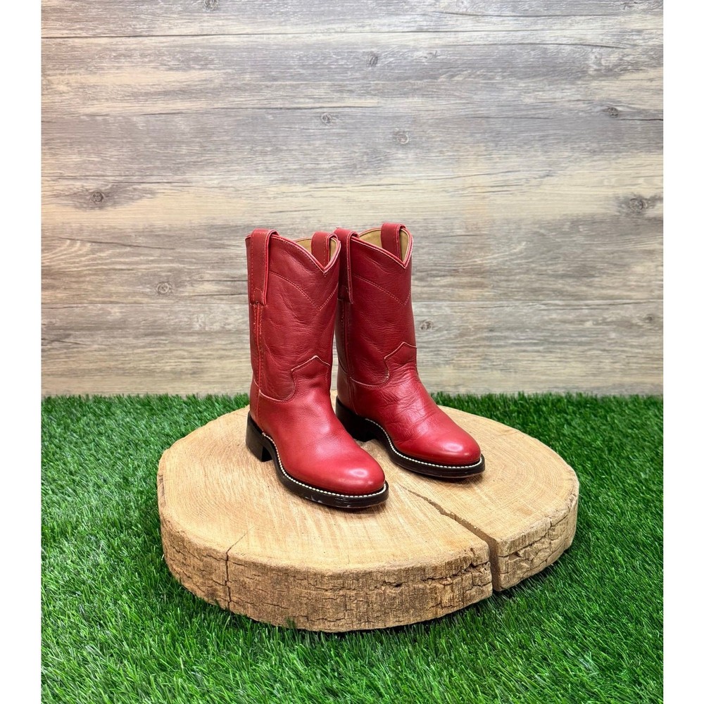 Justin Youth – Size 9B – Red Roper Western Cowboy Boots 3035