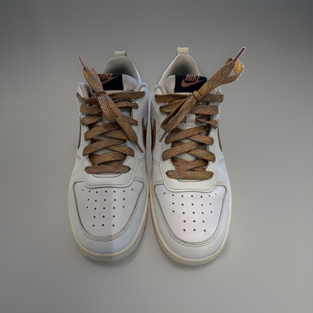 Nike Court Borough White and Bronze Sneakers 6.5 Youth With Crease Protectors