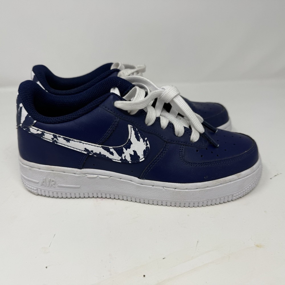 Nike Air Force 1 Low Blue Void Camo Swoosh Youth Size 5.5Y Sneakers CW1574-400
