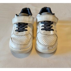 Carters Kids White Navy Blue Low Top Sneakers Hook Loop Strap Size 11M