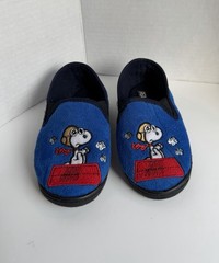 Vintage Peanuts Slippers Snoopy Red Barron Youth/Toddler Size 7/8 Hard Sole Blue